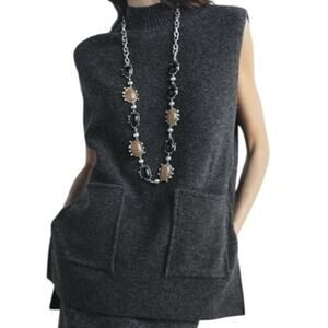 Zara Long Gray Oversized Sweater Vest Size Medium